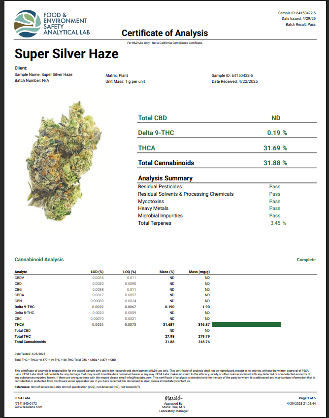 3.5G Super Silver Haze (Light Dep) | THCA FLOWER